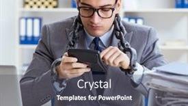  Presentation with busy - Audience pleasing PPT theme consisting of busy employee chained to his office desk backdrop and a dark gray colored foreground
