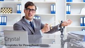  Presentation with busy - Slide deck consisting of busy-employee-chained background and a light gray colored foreground