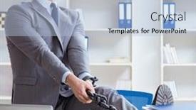  Presentation with busy - Audience pleasing PPT theme consisting of busy-employee-chained backdrop and a light blue colored foreground