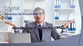  Presentation with employee anniversary work office - Audience pleasing slide deck consisting of busy-employee-chained backdrop and a sky blue colored foreground