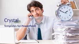  Presentation with busy work - Slide deck having busy employee with too much background and a sky blue colored foreground