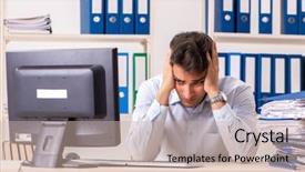  Presentation with busy work - Slide deck with busy employee with too much background and a soft green colored foreground