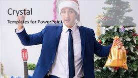  Presentation with employee working in industry - Amazing presentation theme having busy employee working from home backdrop and a sky blue colored foreground