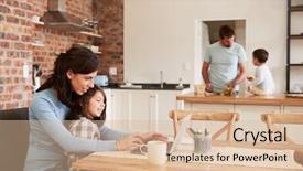  Presentation with working mother - PPT theme having family home with mother work background and a lemonade colored foreground