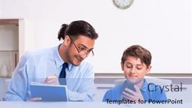  Presentation with exam - Presentation design with busy-father-helping-his-son background and a light blue colored foreground