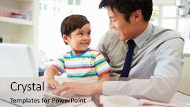  Presentation with busy - Slides featuring busy father working from home background and a coral colored foreground