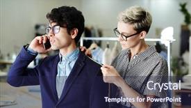  Presentation with speaking - Beautiful presentation theme featuring busy guy speaking on smartphone backdrop and a  colored foreground