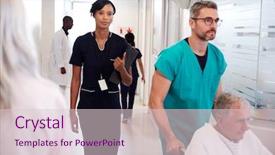  Presentation with design medical hospital - Colorful presentation enhanced with busy hospital corridor with medical backdrop and a lemonade colored foreground