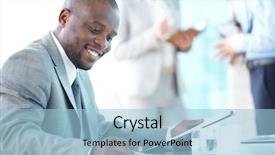  Presentation with leader ship - Colorful PPT theme enhanced with busy leader working with paper backdrop and a  colored foreground