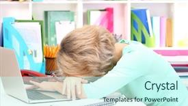  Presentation with tired - Presentation consisting of busy lifestyle - tired business woman working background and a  colored foreground