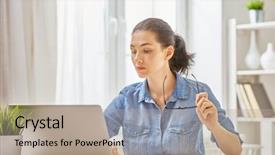  Presentation with working - Slides consisting of busy lifestyle healthy - happy casual beautiful woman working background and a  colored foreground