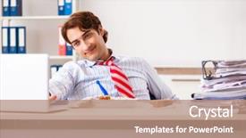  Presentation with work - Cool new slide deck with busy lifestyle healthy - man having meal at work backdrop and a coral colored foreground