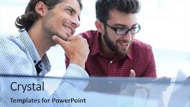  Presentation with lean management thinking - PPT theme having busy lifestyle healthy - serious businessman thinking background and a light blue colored foreground