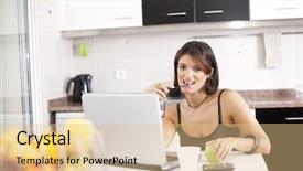  Presentation with eating disorders anorexia - Cool new presentation theme with busy lifestyle healthy - woman working with her laptop backdrop and a  colored foreground