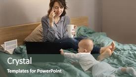  Presentation with working mother - Presentation having busy lifestyle healthy - young mother with baby working background and a  colored foreground