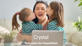  Presentation with working mother - Presentation theme enhanced with busy lifestyle healthy - young mother with children working background and a coral colored foreground