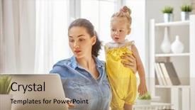 Presentation with working mother - Colorful slide deck enhanced with busy lifestyle healthy - young mother with toddler child backdrop and a coral colored foreground