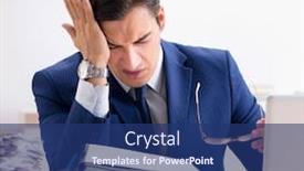  Presentation with workload - PPT theme featuring busy-man-complaining background and a ocean colored foreground