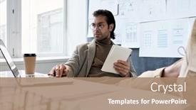  Presentation with busy - Cool new slides with busy-middle-aged-man backdrop and a coral colored foreground