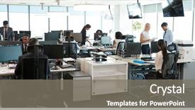  Presentation with busy - Audience pleasing presentation design consisting of busy modern open plan office backdrop and a gray colored foreground