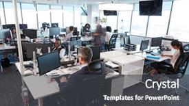  Presentation with busy - Cool new slide set with busy modern open plan office backdrop and a dark gray colored foreground