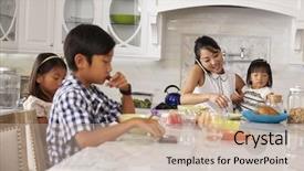  Presentation with breakfast children - Cool new slides with busy mother organizing children backdrop and a mint green colored foreground