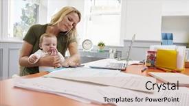  Presentation with working mother - Amazing presentation having busy mother with baby running backdrop and a soft green colored foreground