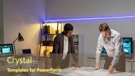  Presentation with car design - Amazing presentation having busy-multi-ethnic-workers backdrop and a tawny brown colored foreground