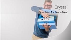  Presentation with front office - Slide deck enhanced with busy-office-manager-in-casualwear background and a light gray colored foreground