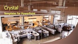  Presentation with busy - PPT layouts consisting of busy open plan office background and a tawny brown colored foreground