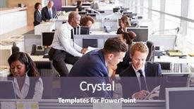  Presentation with busy work - Presentation design consisting of busy open plan office background and a gray colored foreground