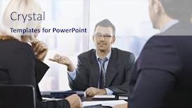  Presentation with busy work - Beautiful presentation theme featuring busy-professionals-discussing-work backdrop and a  colored foreground