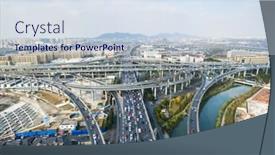  Presentation with shanghai - PPT theme consisting of busy road junction in midtown of shanghai in cloud sky background and a sky blue colored foreground