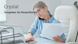  Presentation with brokerage - PPT theme with busy-secretary-of-brokerage-company background and a light gray colored foreground