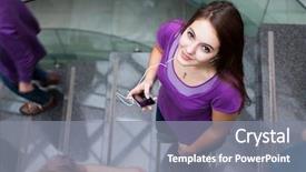  Presentation with stairway - Beautiful presentation theme featuring busy stairway - confident pretty young backdrop and a gray colored foreground