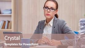  Presentation with secretary - Cool new PPT layouts with busy stressful woman secretary under stress in the office backdrop and a coral colored foreground