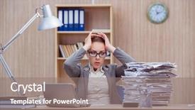  Presentation with secretary - Cool new PPT theme with busy stressful woman secretary under stress in the office backdrop and a gray colored foreground