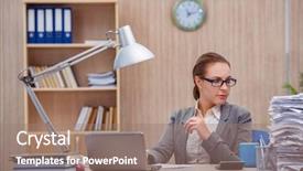  Presentation with secretary - Amazing PPT theme having busy stressful woman secretary under stress in the office backdrop and a coral colored foreground