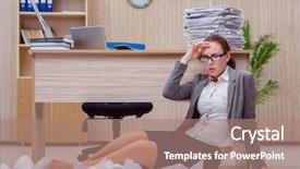  Presentation with secretary - Beautiful PPT theme featuring busy stressful woman secretary under stress in the office backdrop and a coral colored foreground