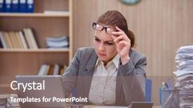  Presentation with secretary - Presentation enhanced with busy stressful woman secretary under stress in the office background and a violet colored foreground