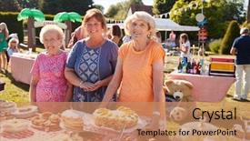  Presentation with busy - Slide set enhanced with busy summer garden fete background and a coral colored foreground