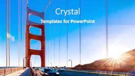  Presentation with blue gold - PPT theme featuring busy traffic on landmark gold gate bridge in blue sky background and a teal colored foreground