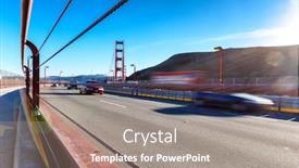  Presentation with blue gold - Cool new presentation design with busy traffic on landmark gold gate bridge in blue sky backdrop and a coral colored foreground