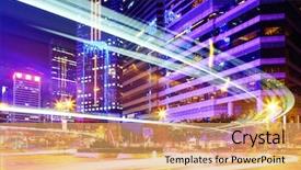  Presentation with trail - Beautiful presentation theme featuring busy traffic trail in city backdrop and a coral colored foreground