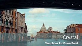  Presentation with canal - Audience pleasing PPT theme consisting of busy venice canal and church santa maria della salute in italy backdrop and a ocean colored foreground