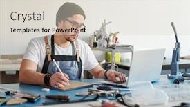  Presentation with procurement - Amazing presentation theme having busy-young-leatherworker-in-hipster backdrop and a lemonade colored foreground