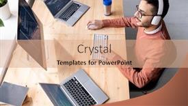  Presentation with busy work - Colorful PPT theme enhanced with busy-young-software-developer backdrop and a coral colored foreground