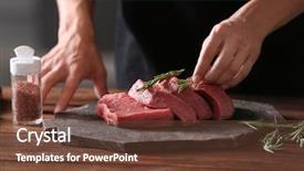  Presentation with butcher - Slide deck having butcher cooking pork meat background and a tawny brown colored foreground
