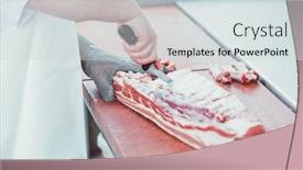  Presentation with meat processing - Presentation theme enhanced with butcher-cutting-meat-for-further background and a sky blue colored foreground