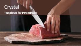  Presentation with butcher - PPT theme consisting of futcher - butcher cutting pork meat background and a tawny brown colored foreground